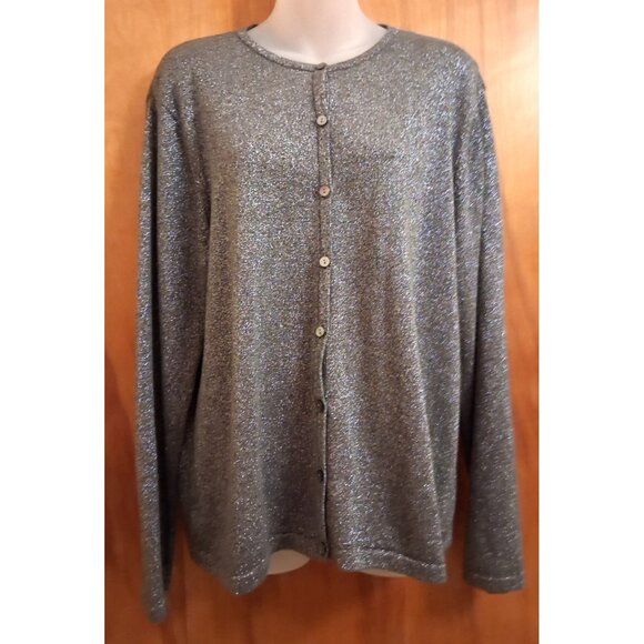 Liz Claiborne Sweaters - Liz Claiborne Size XL Silver Metalic dark gray glitter button cardigan sweater